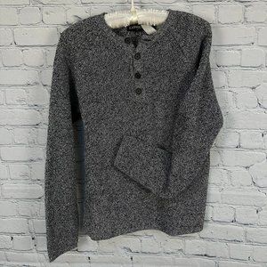 Express 4 Button Up Henley Style Knit Sweater Top, Size Medium, Gray Flecked